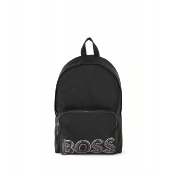 Hugo Boss Zipped backpack in recycled fabric with multi-coloured logo 4063534405082 Black