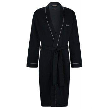 Hugo Boss Cotton-jersey dressing gown with logo and piping 50469624-001 Black