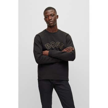 Hugo Boss Cotton-blend regular-fit sweatshirt with grid artwork 50477122-001 Black