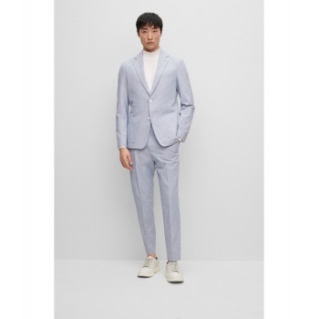 Hugo Boss Slim-fit suit in cotton, linen and stretch seersucker 50489370-492 Light Blue