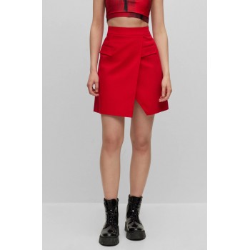 Hugo Boss Wrap-effect mini skirt in stretch cotton 50495810-693 Red