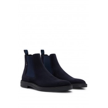 Hugo Boss Suede Chelsea boots with signature-stripe detail 50497739-401 Dark Blue
