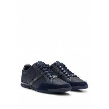 Hugo Boss Mixed-material trainers with suede and faux leather 50498265-401 Dark Blue